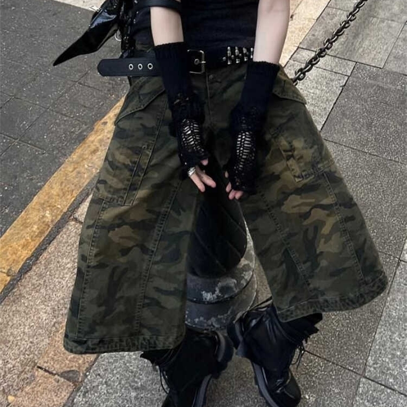 Summer Women American Vintage Japanese 2000s Camo Jorts Jean Shorts Knee Length Denim Pants Y2k Streetwear Harajuku Punk Baggy 240821