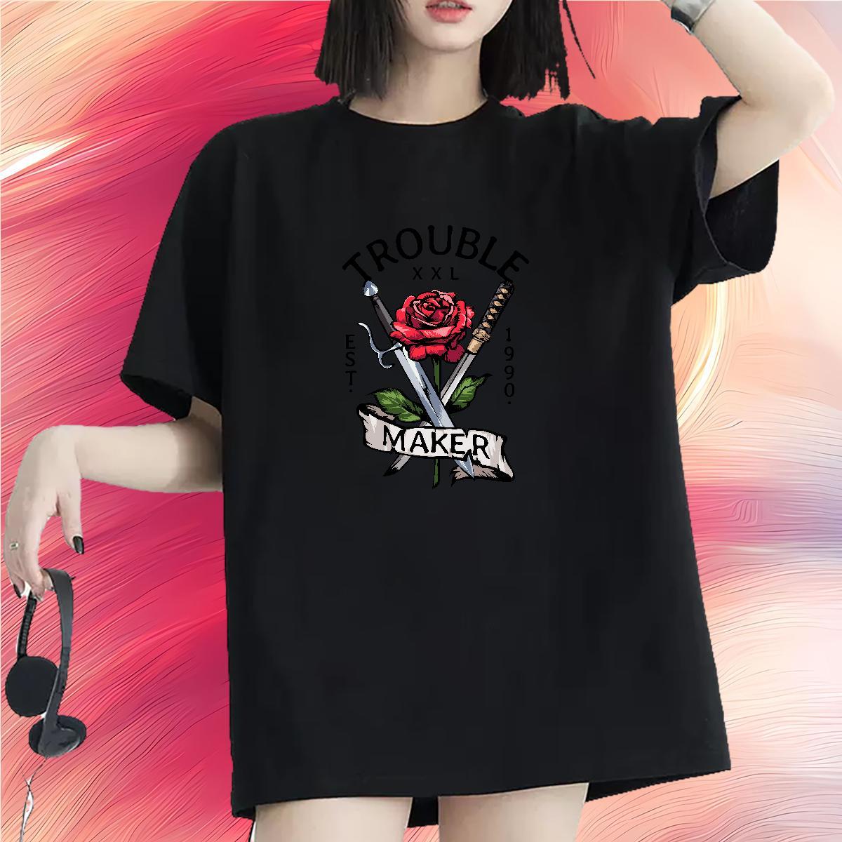 Casual New Womens T Shirts Comfortable 100% Cotton 230g Lady T shirt DIY Anime Printed rapier Outdoor Nice Tops