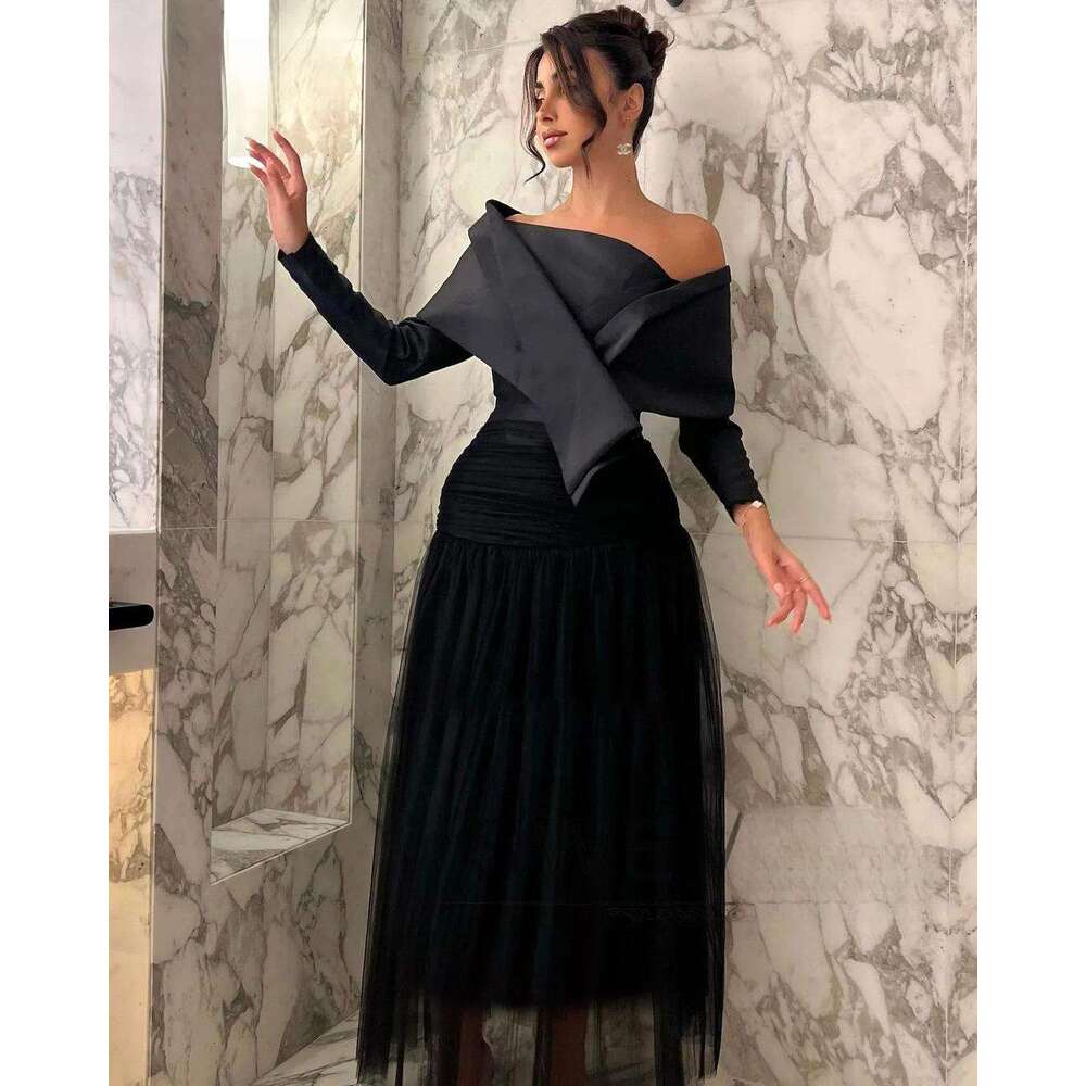 One-Shoulder Long A-E Sleeves Zipper Up For Prom Tail Elegant And Pretty Women's Dresses Formal Fy19398 mal