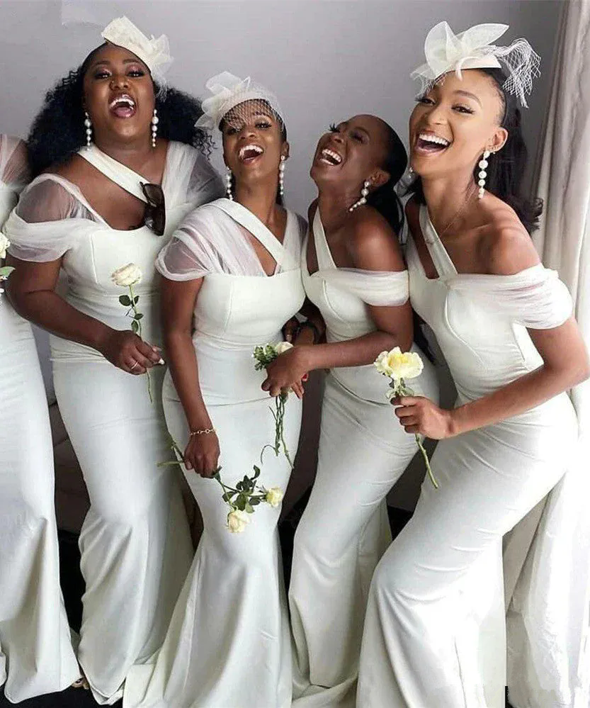 White Mermaid Bridesmaid Dresses Special Evening Gowns Wedding Guest Dress Sleeveless Maid of Honor Gown Custom Made
