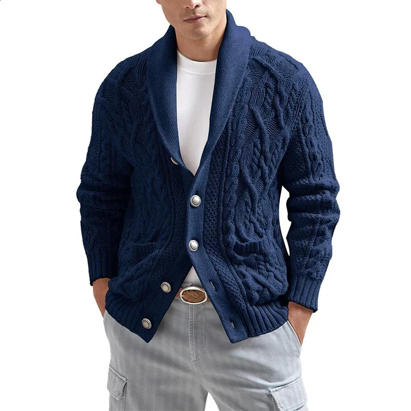 European and American Cardigan Sweater Style for Men Solid Color Long-sleeved Knitted Sweater Coat for Autumn and Winter 240821