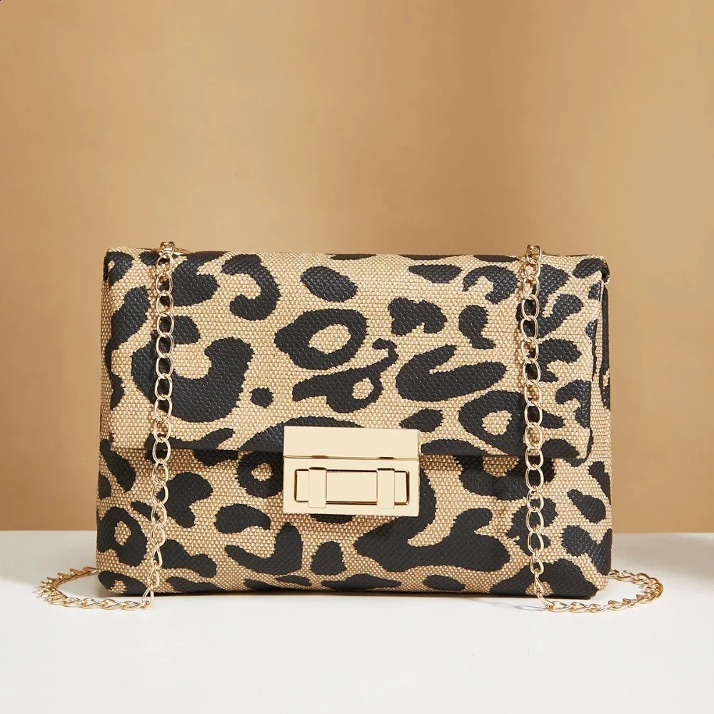 Autumn and winter personality houndstooth handbag leopard print womens bag fashion chain shoulder crossbody women bags 240821