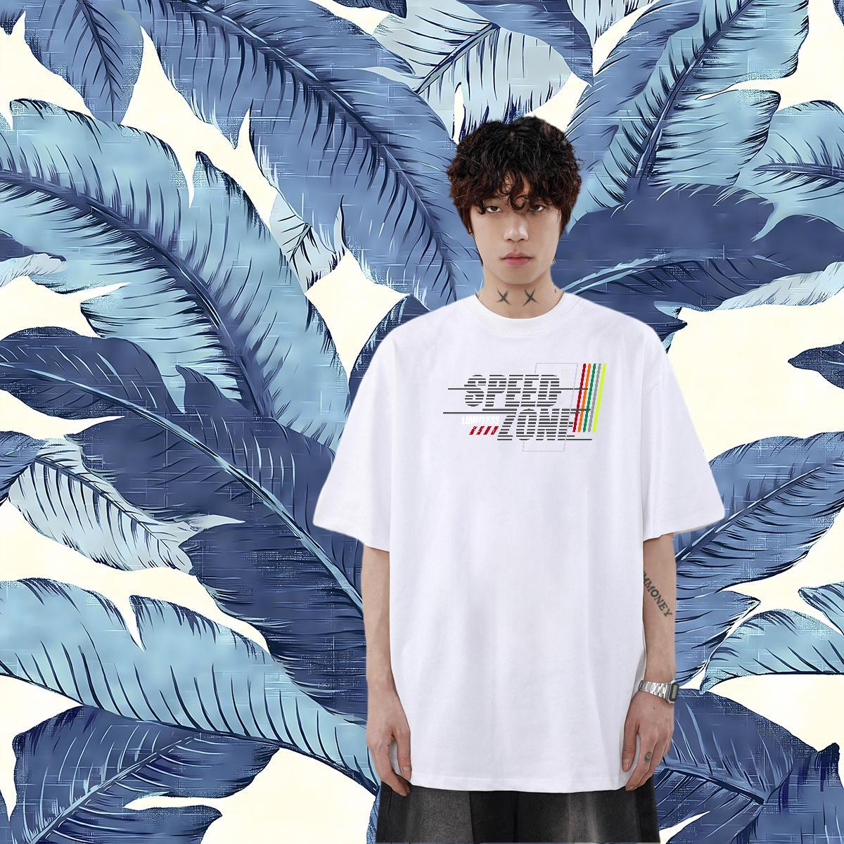 Casual New Street wear Hip Hop Men Tops Tees letter Breathable Crew Neck 230g Cotton Men T Shirts Loose White Plus Size Tshirts