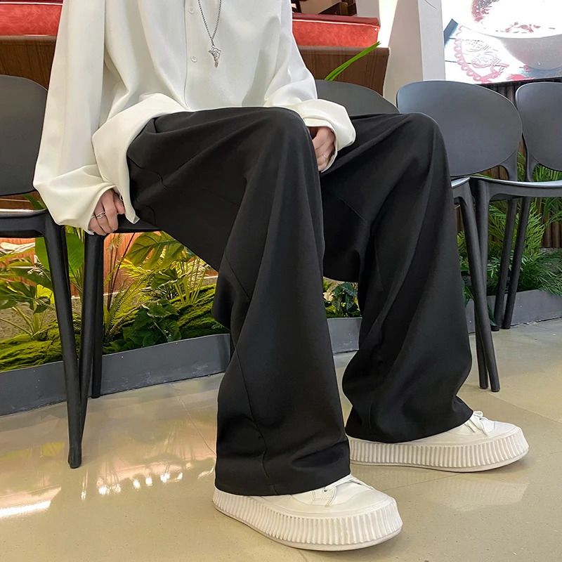 Streetwear Harajuku Black Wide Leg Straight Casual Mens Pants Spring Autumn Korean Fahions Harem Men Trousers 240822
