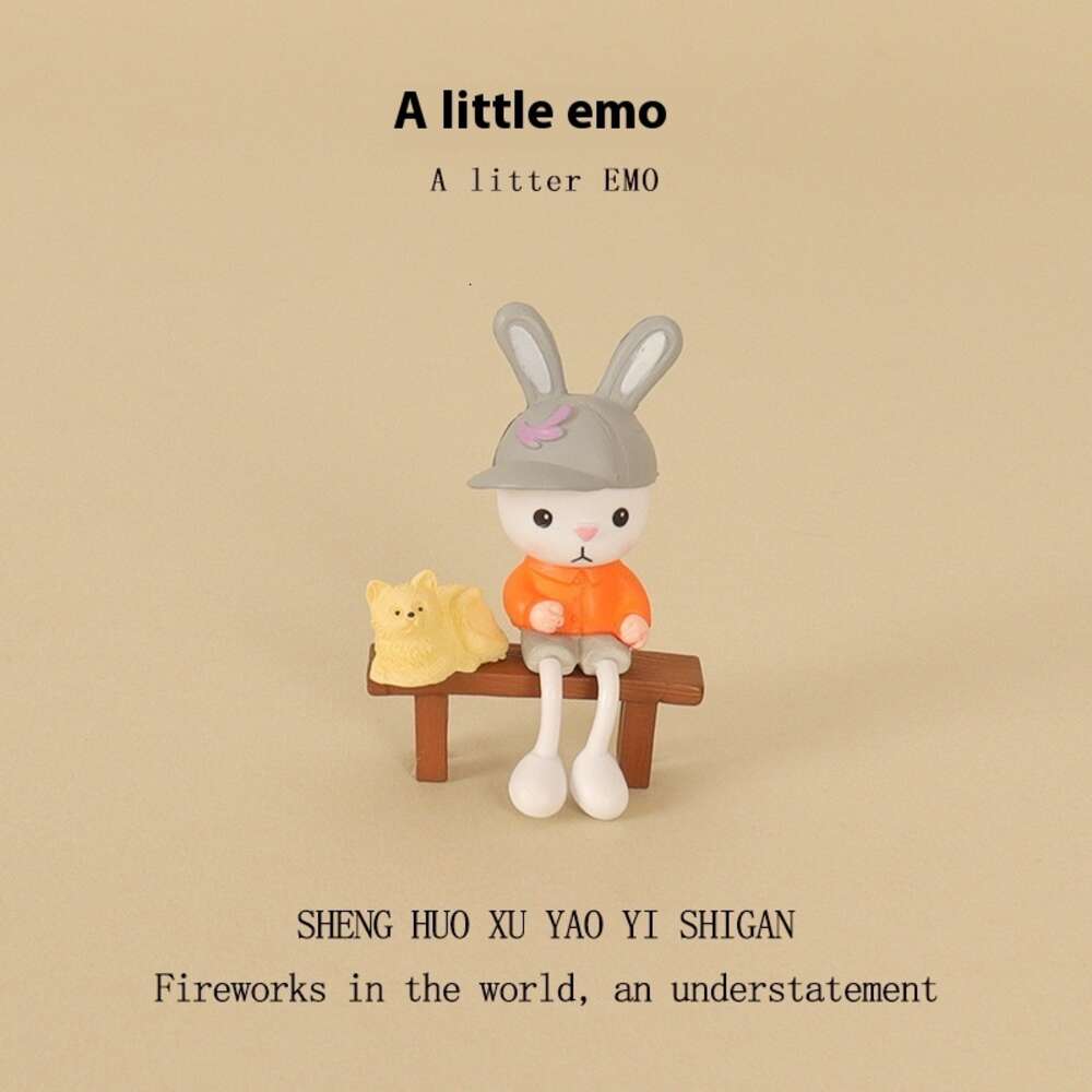 Mini bench EMO Mr. Rabbit Plastic Creative Crafts Desktop Home Micro Landscape Scene Decoration