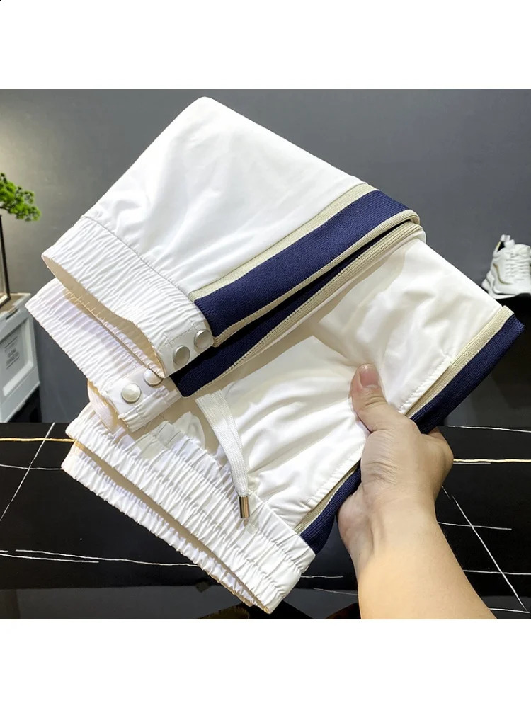 White silk thin casual pants mens summer slim fit fast drying sports transparent loose tapered cut 240821