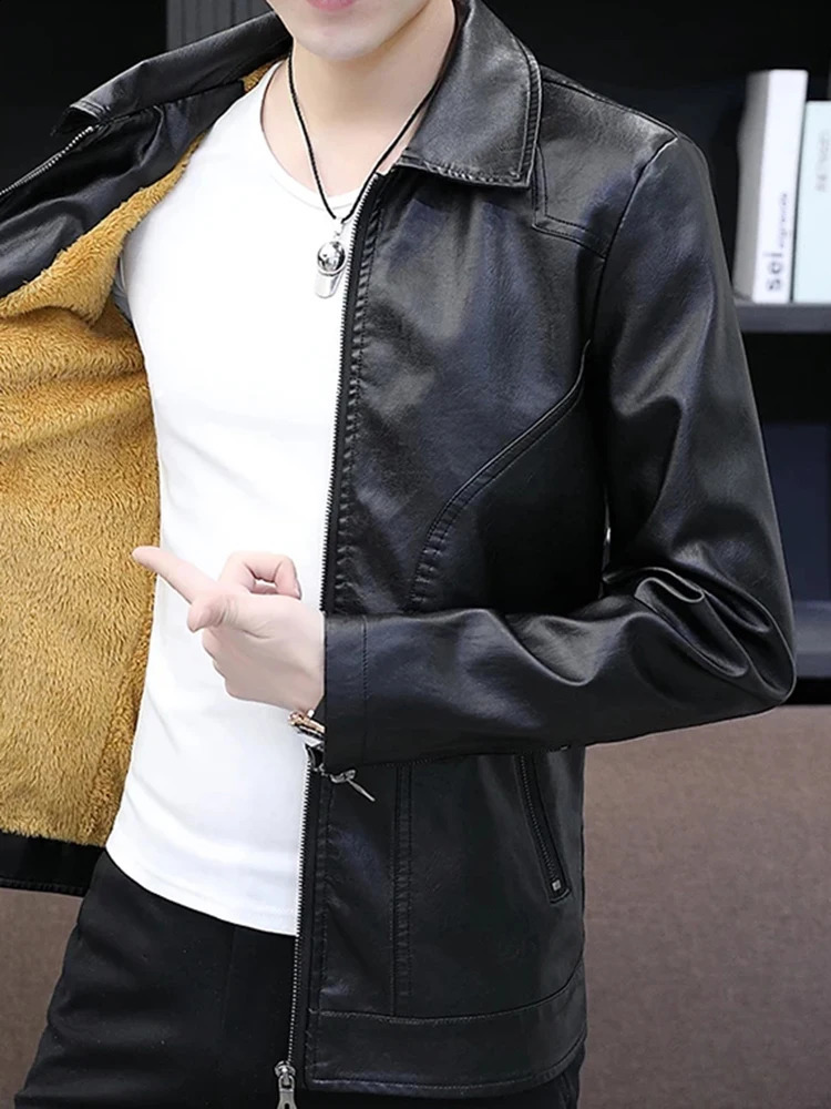 Padded And Thickened High-Quality Cotton Cold Casual Zipper Lapel Solid Color Fashion Trend Retro Versatile Pu Leather Jacket 240822