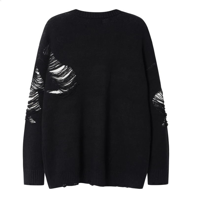 Vintage Sweater Grunge Ripped Hole Knitted Solid Plain Jumpers Streetwear Hip Hop Harajuku Men Punk Gothic Long Sleeve Sweaters 240821