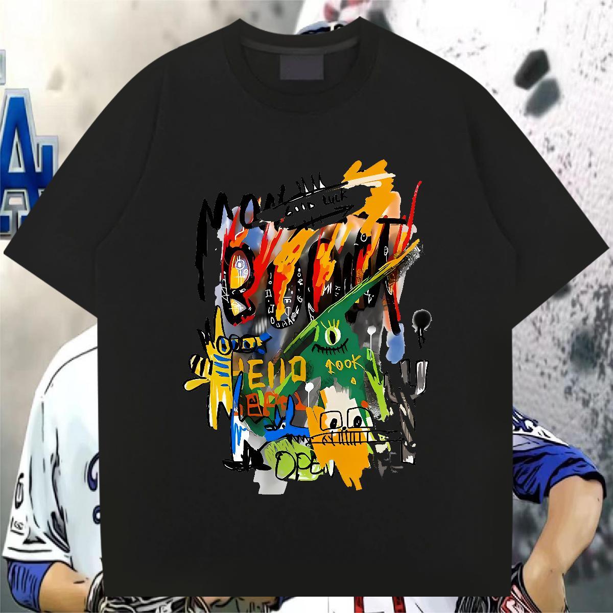 Fashion Casual Tshirt for Man Woman 230g Cotton Daily Wear graffiti Crew Neck Breathable T shirt Brand Custom Cartoon Polos