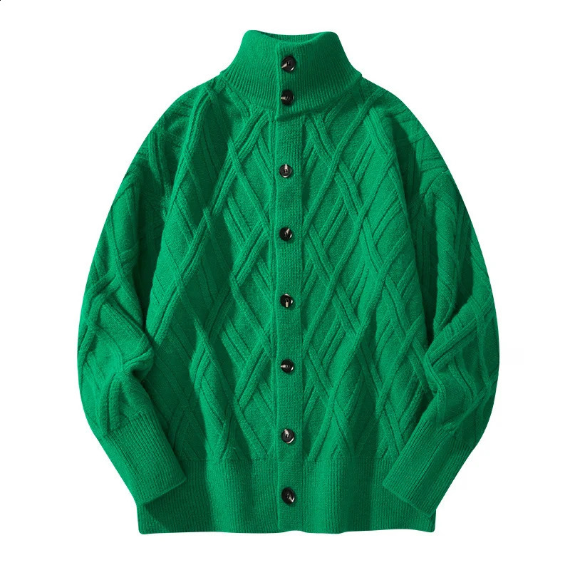 Winter Mens Fashion Plaid Pattern Jacquard High Quality Button Up Solid Color Basic Sweater Open Stitch Cardigan Knitting Coats 240821