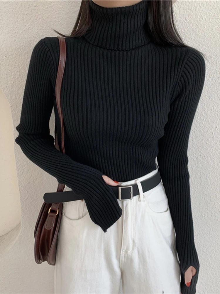 Turtleneck Sweater For Women - Winter Knitted Elasticity Jumper Pull Femme, Ribbed Pullover