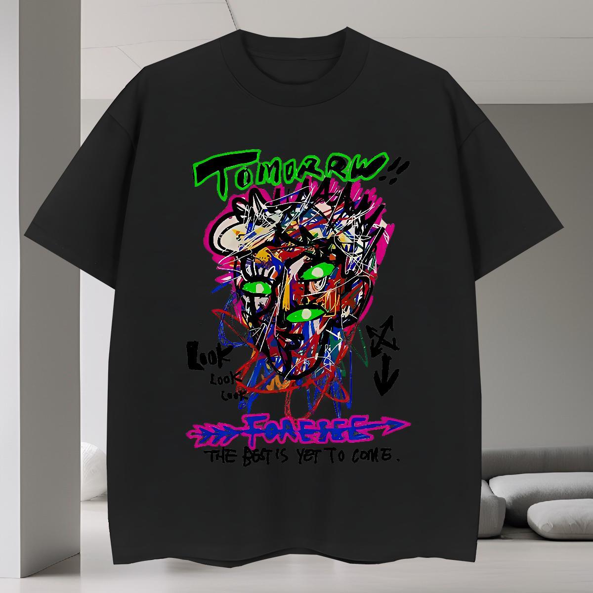 Wholesale Couples T Shirts 230g Cotton High Street Hip Hop tomorrw Round Neck Short Sleeve T-Shirts for Men Soft DIY Printed Tops Shirt