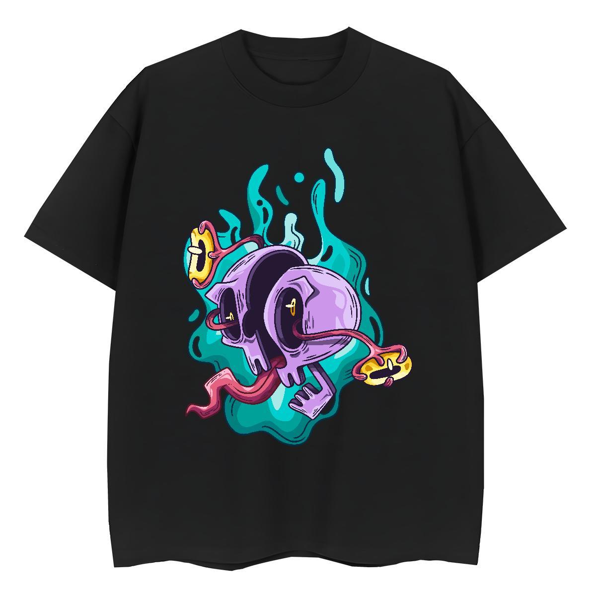 Casual New T-Shirts for Women 230g 100% Cotton Short Sleeve O-Neck Sport skull Couples T Shirts Comfortable Anime Print Tops Shirt
