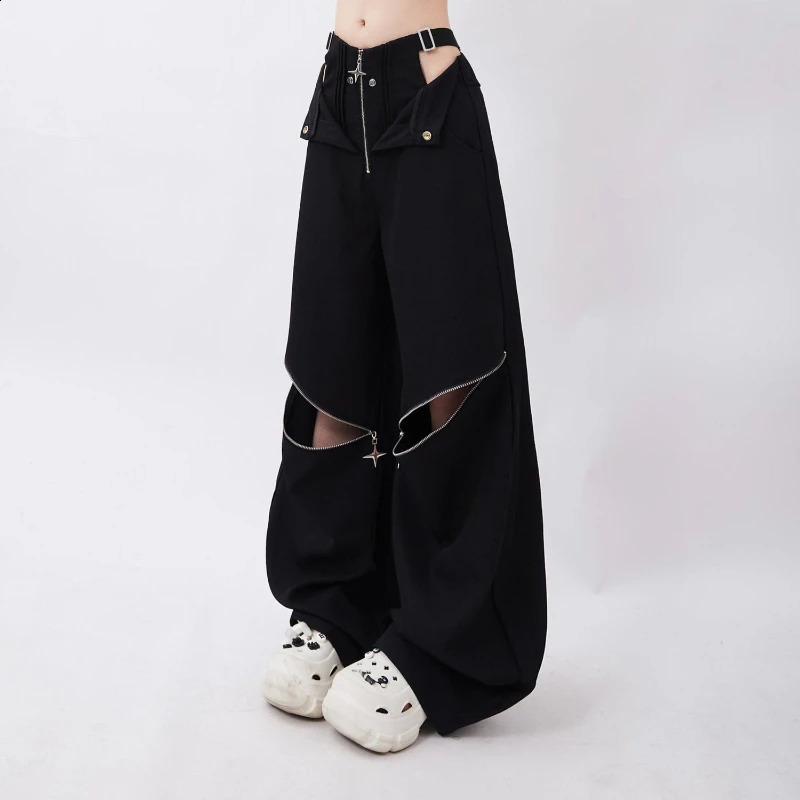QWEEK Y2K Streetwear Cargo Pants Women Casual Loose Casual Oversize Female Wide Leg Trousers Retro Hip Hop Street Fashion Slacks 240821