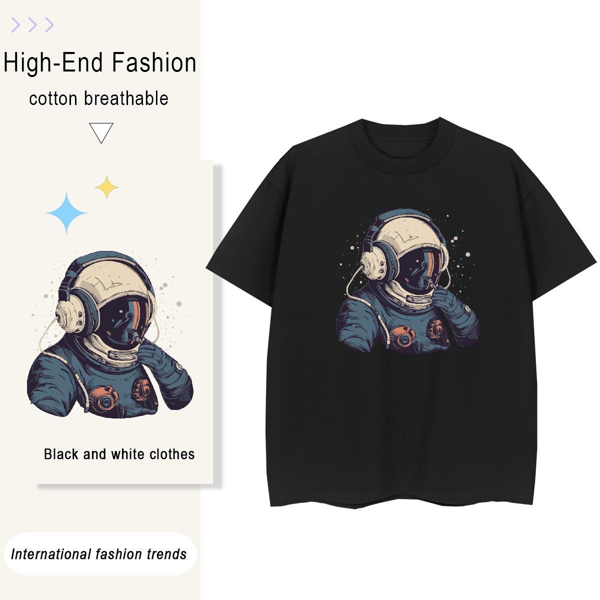 Loose Tshirt for Man Woman 100% Cotton 230g cosmonaut Daily Outfit T Shirts Women Short Sleeve O-Neck Anime Print Tees Shirts