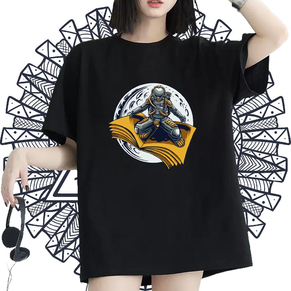 Lady Women Tees 230g Pure Cotton universe High Street Hip Hop T Shirt For Woman Breathable DIY Anime Wear