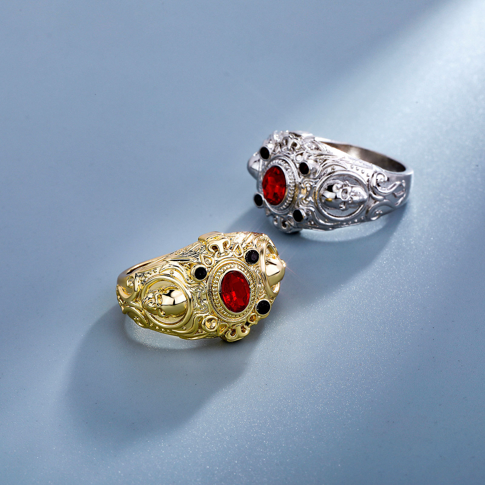 Hip Hop Micromosaic Full Zircon Skull Head Ring 18K Real Gold Plated Jewelry