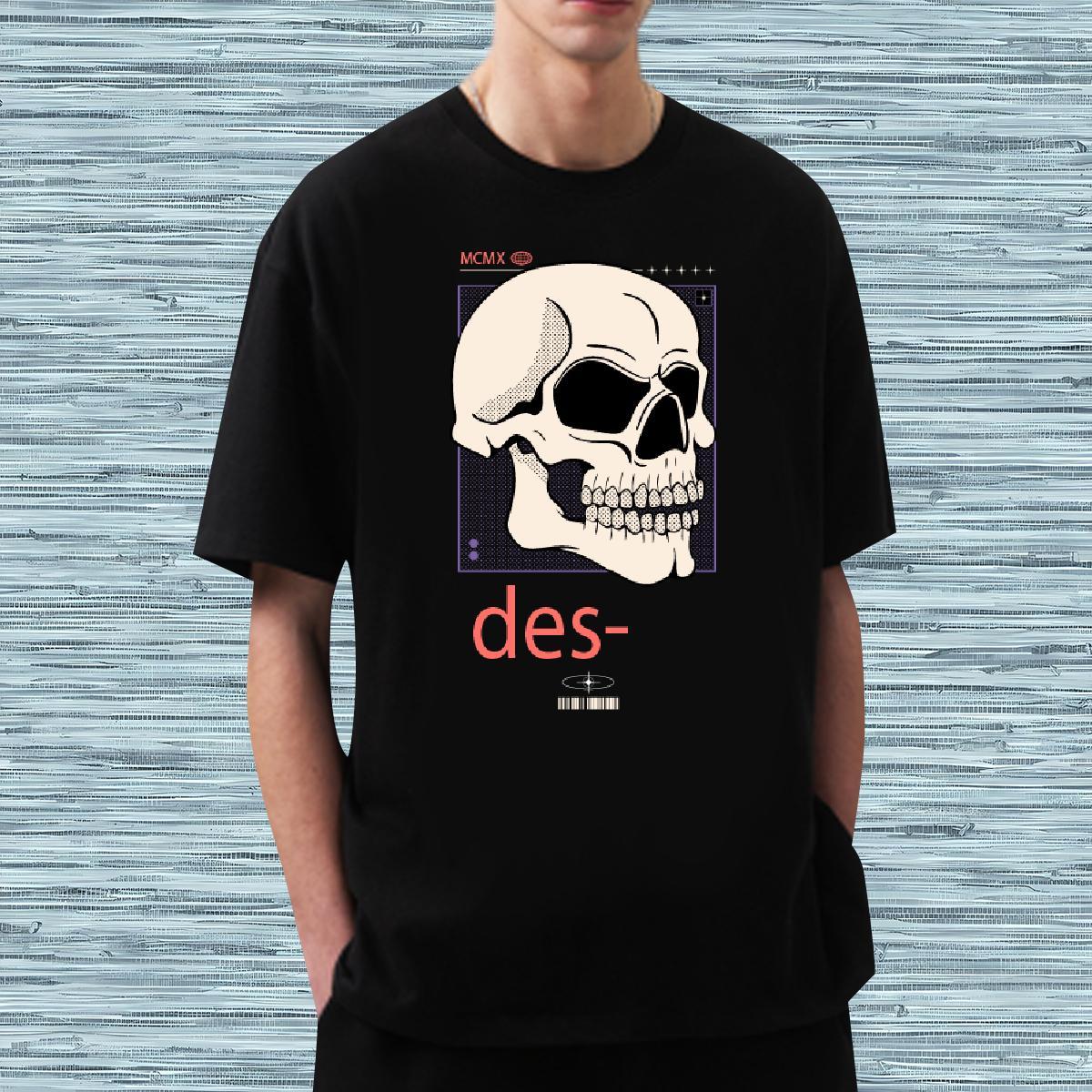 Loose skull T Shirt For Man Hip Hop Couples T Shirts 100% Cotton 230g 2024 DIY Breathable Short Sleeve Custom Printing Tops Shirt