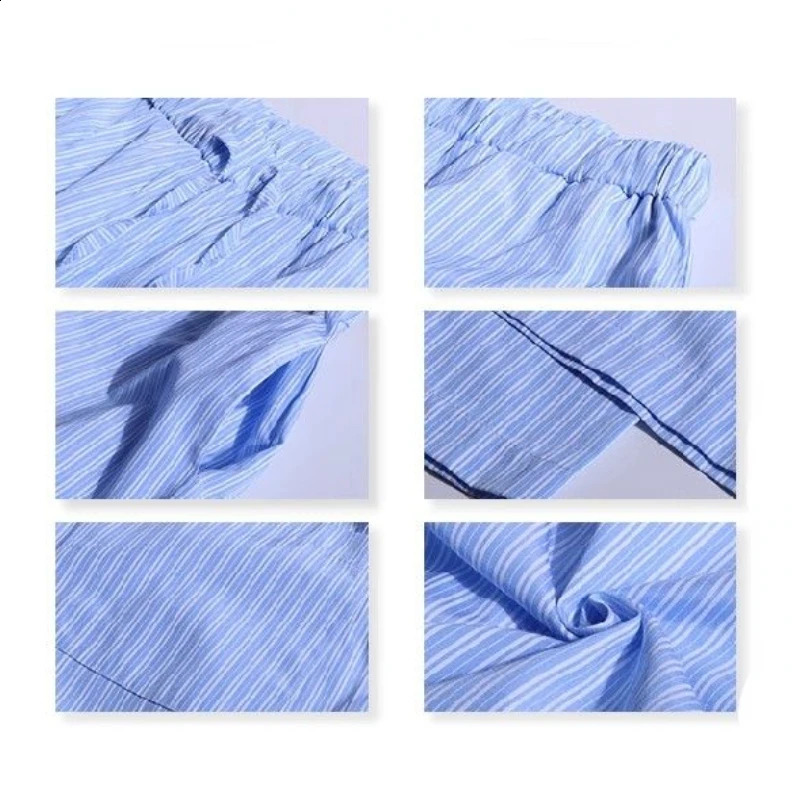 QWEEK Blue Stripe Wide Leg Pants Korean Style Thin High Waist Trousers Loose Casual Pantalones Summer Y2k Clothing 240821