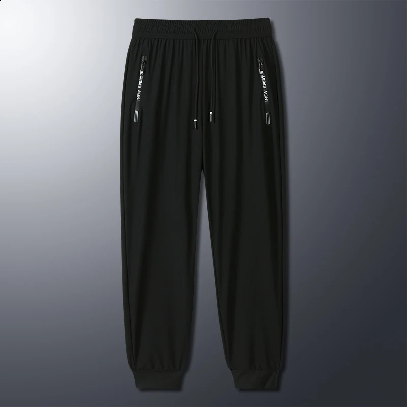 Summer Korean Ice Silk Elastic Trousers Cool Thin Casual MenS Loose Long Large Size Small Foot Sports Pants 8XL 240822