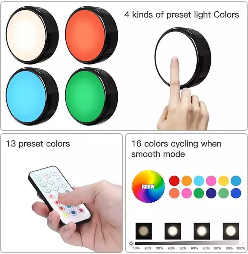 13Color LED Closet Light Wireless Remote Control Under Counter Night Puck Lamp Cabinet Kitchen Wardrobe Cupboard Hallway X250402