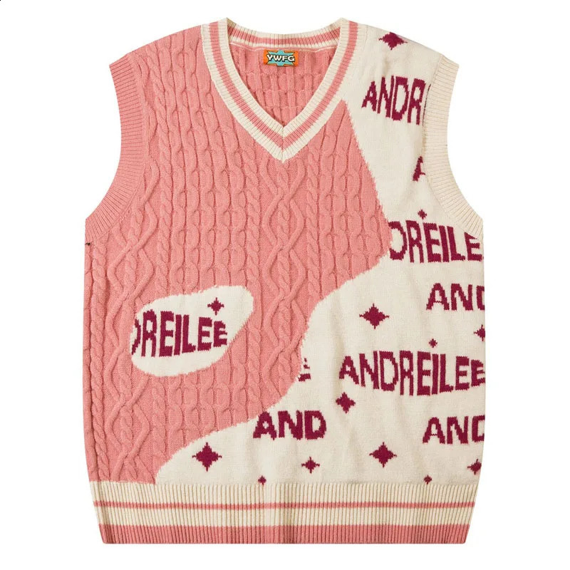 Womens knitted sweater vest mens cartoon Harajuku colored letter oversized Japanese casual skydiving autumn streetwear 240821