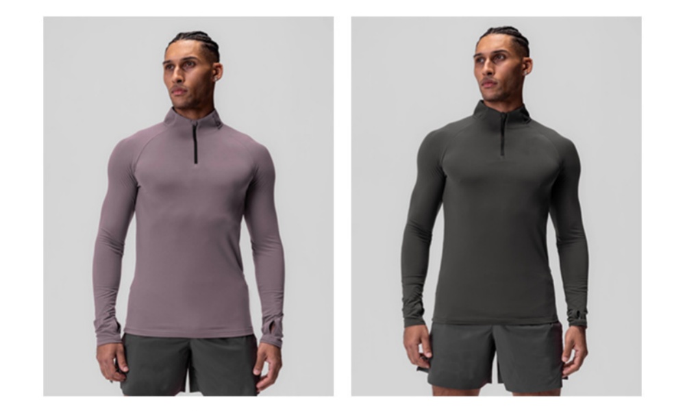 LLL316 Men Running Sports Long Sleeve T-shirt Men's Style Stand-up Collar Half Zipper Shirt Training Fitness Top Training Elastic Quick Dry