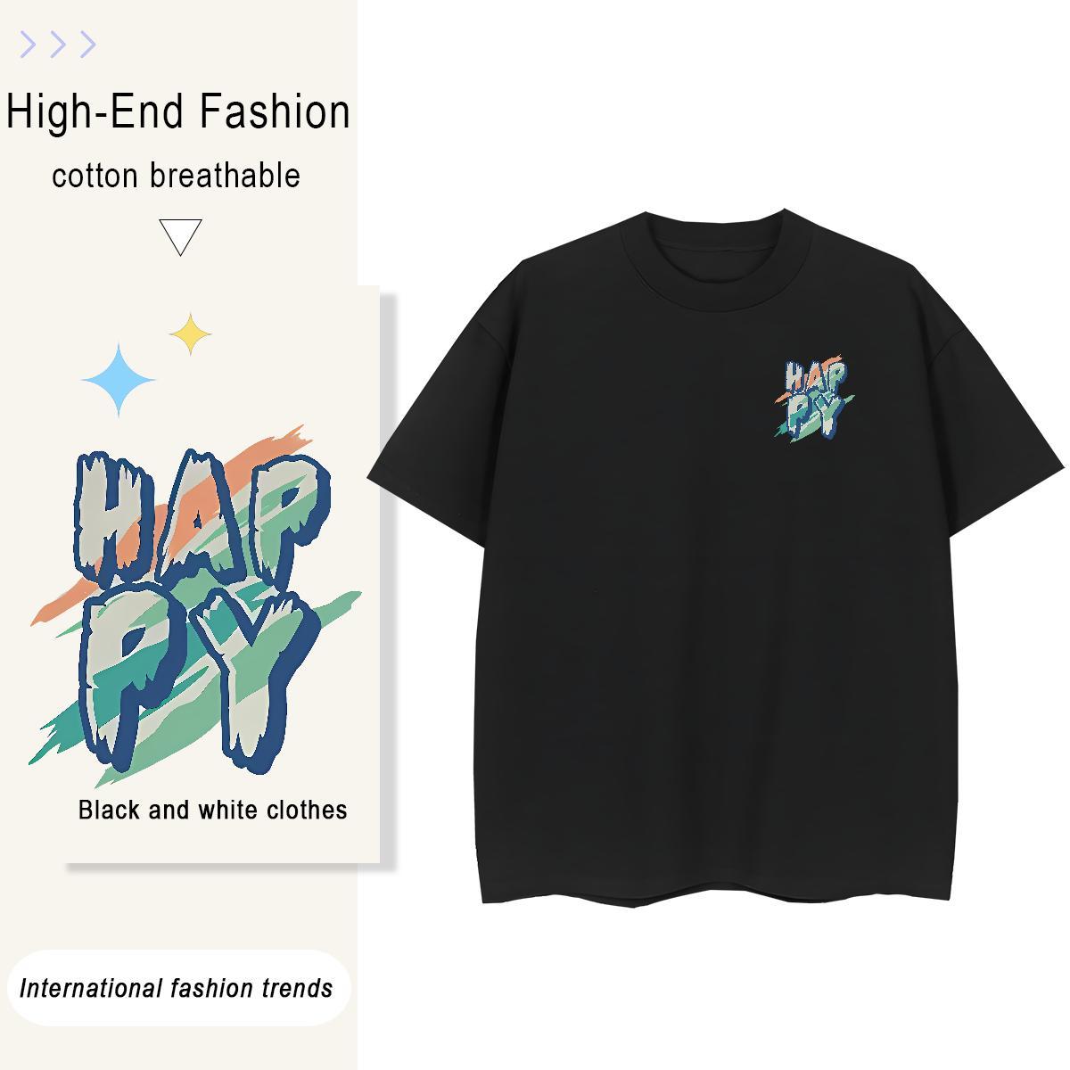Loose Unisex Tshirts 230g Cotton happy Beach T-Shirts Breathable Soft Black Oversized Polos