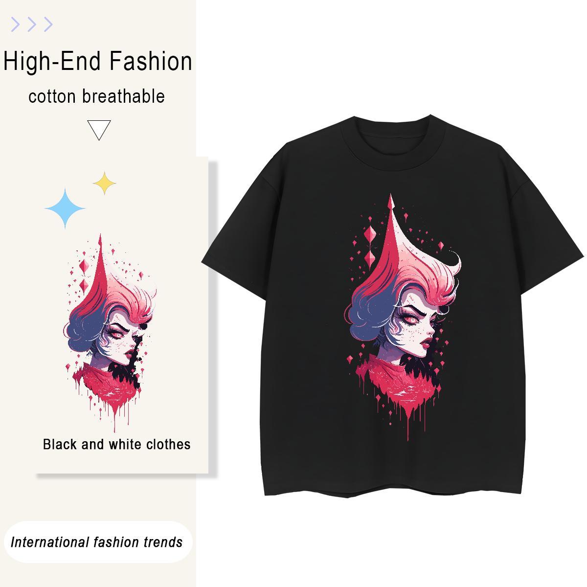 Loose fit Tshirt for Man Woman 100% Cotton 230g painting Spring Summer T Shirts Women Crew Neck Breathable Plus Size Cartoon Clothes