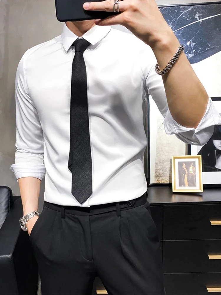 12 Colour Fashion Boutique Casual Business Mens Slim Long-sleeved Shirt Elasticity Wedding Dress Male Formal Shirt 240822