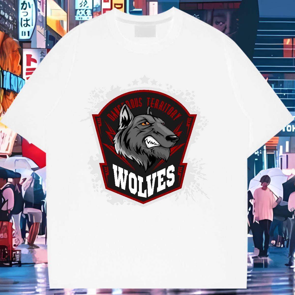 Casual New T Shirt For Woman O-Neck Short Sleeve 230g 100% Cotton Women Tees Cartoon Anime wolf Daily Wear Designer Tops Shirt