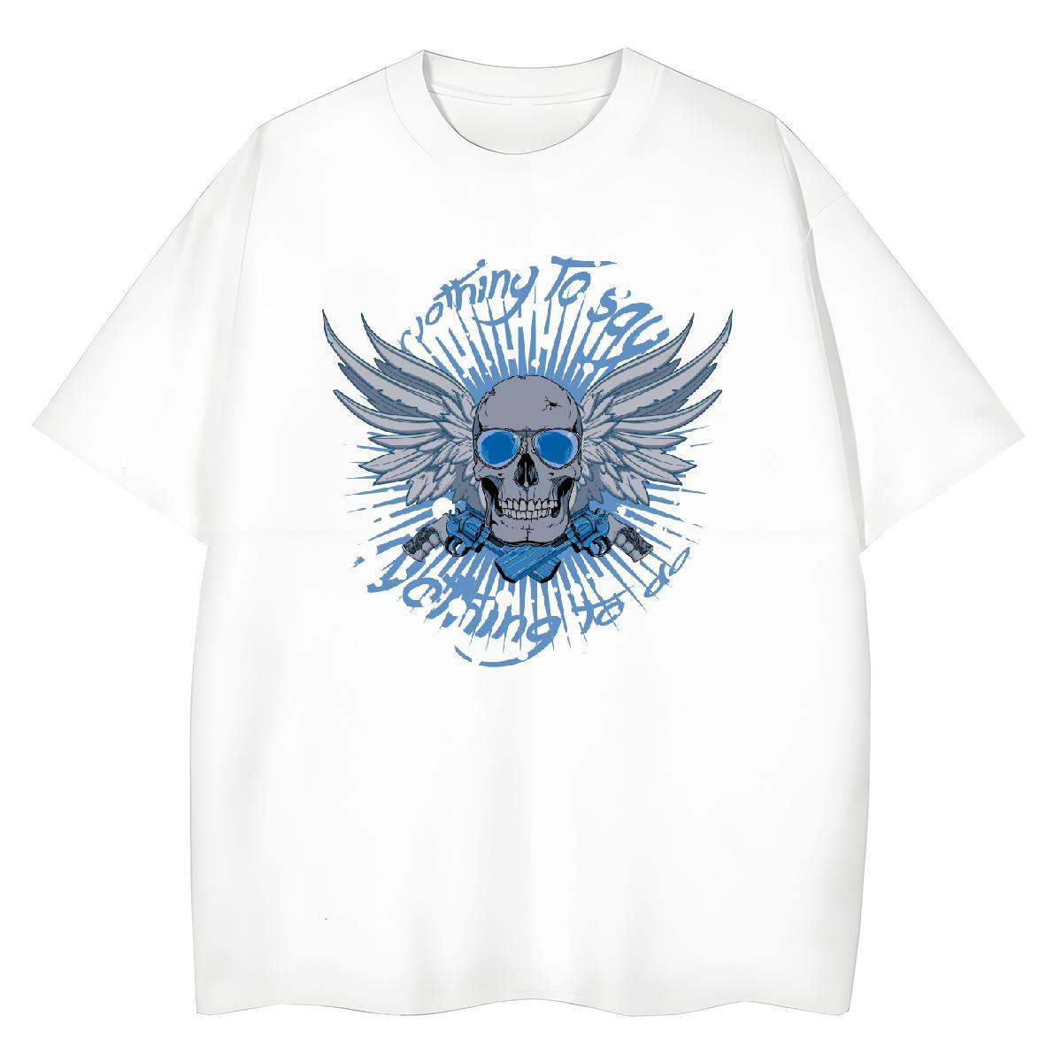 New T-Shirts 100% Cotton 230g O-Neck Short Sleeve Sports Street Wear skull Tshirt for Man Woman Female Cartoon Floral Printing Polos