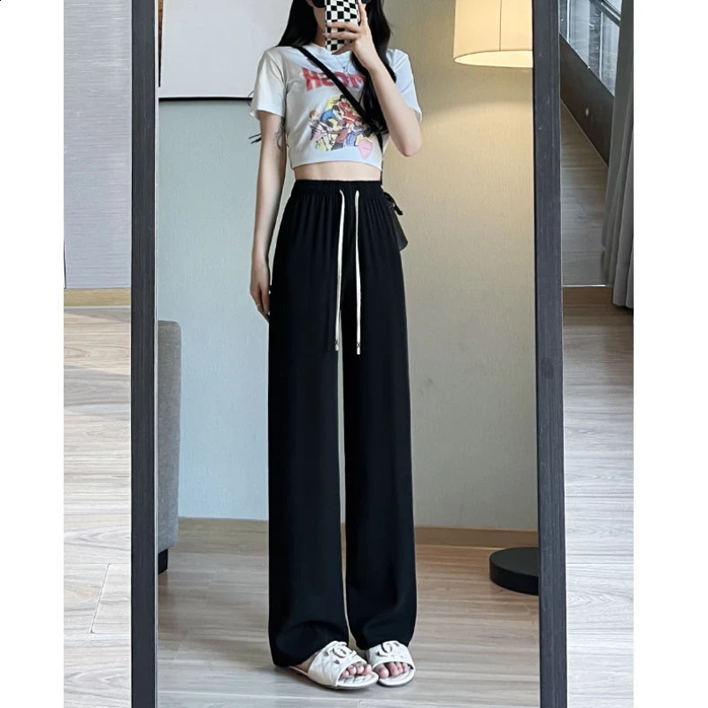 Womens Pants Summer Thin Loose Casual High Waist Straight Leg Pants Y2K White Pants Streetwear Omen Korean Style 240821