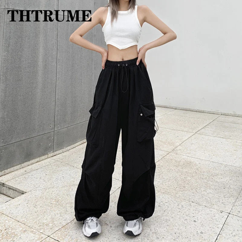 Women Fashion Baggy Cargo Pants Summer Oversized Vintage Y2K Hip Hop Elastic High Waist Pant Casual Office Lady Loose Trousers 240821