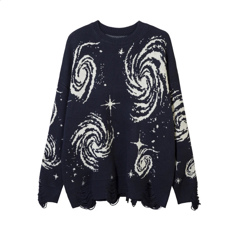 Y2K European and American autumn winter sweater retro pleated spiral printed loose hole 240821