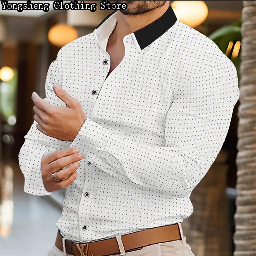 Mens long-sleeved ice silk printed shirt business splicing pattern fashion business casual clothing 240822