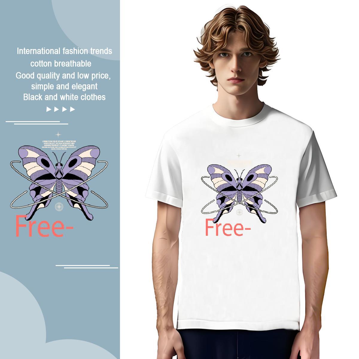 Comfortable butterfly T-Shirts for Men Hip Hop Tshirt for Man Woman 100% Cotton 230g Fashion Short Sleeve Soft DIY Anime Tee Shirt