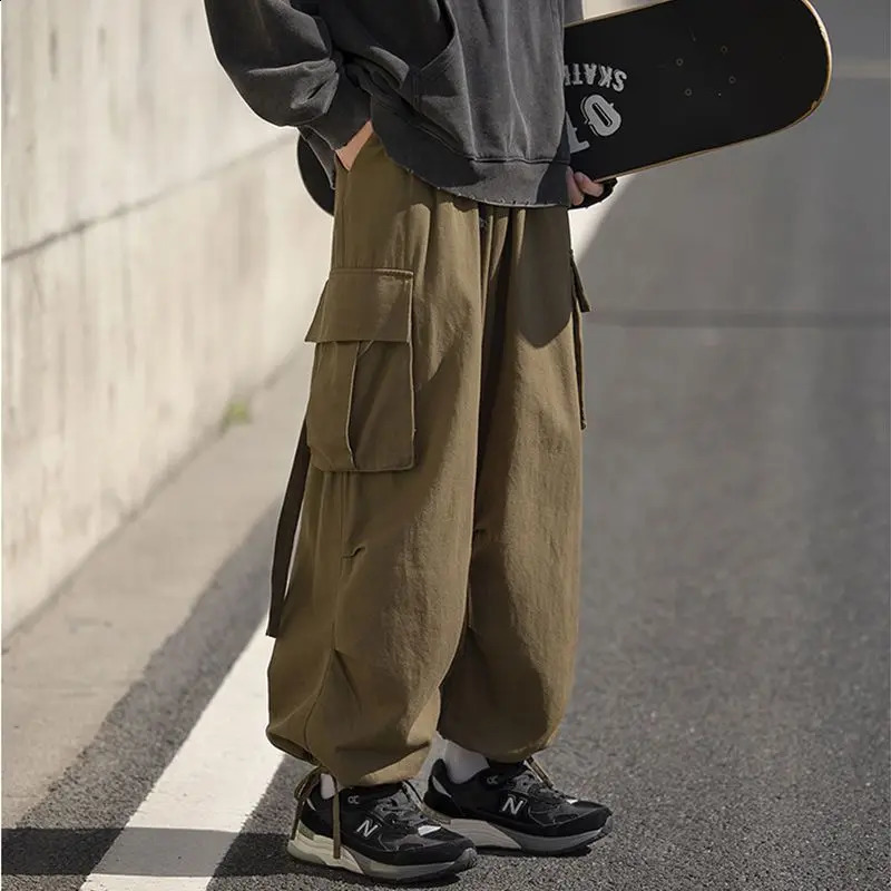 Casual Fashion Multiple Pockets Hong Kong Breeze Cargo Pants Man High-quality Summer Autumn Loose Personality Street Trousers 240822