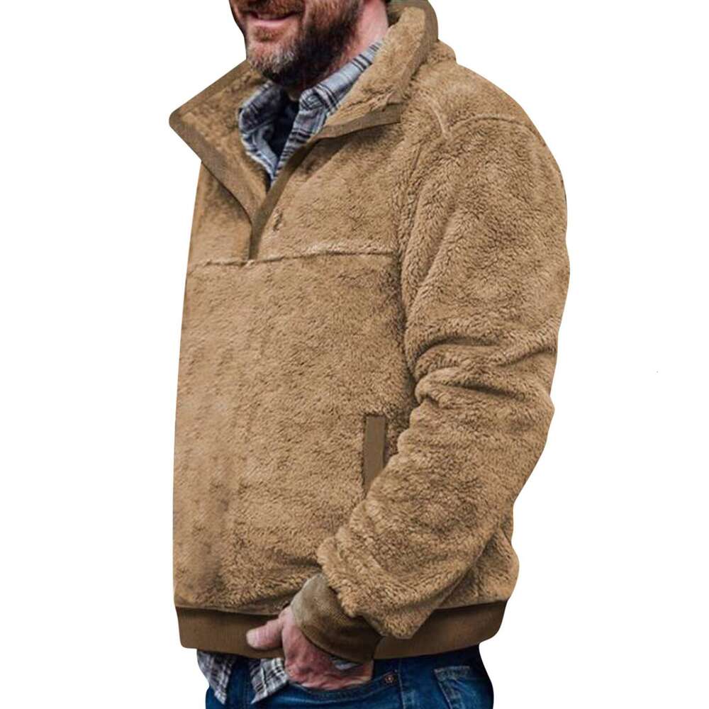 Autumn and winter men's casual flannel plush hoodie with button pocket sweater dongdumaoyi