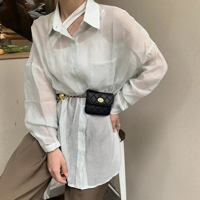 Fashion Transfer Bead Waist Chain Fanny Pack Womens Breast Bag Network Red Ins Cross Body 240822