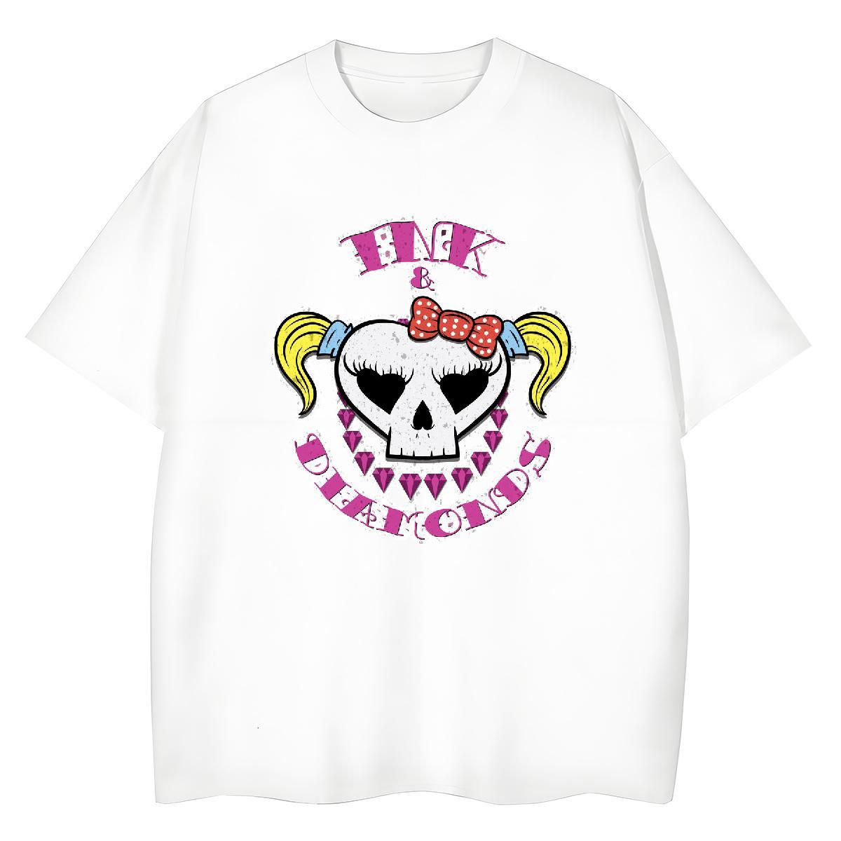 Casual New Women T Shirts 230g 100% Cotton Breathable Sports Street Wear skull Women Tshirts Wholesale Black Oversized Tees