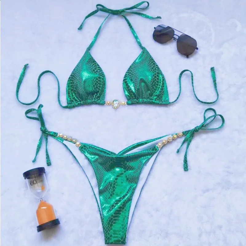 Red Sexy Bikinis Swimsuits With Rhinestones Women Swimwear Push Up Brazilian Bikini Beach Swim Wear Bathing Suits Pool Bather 240822