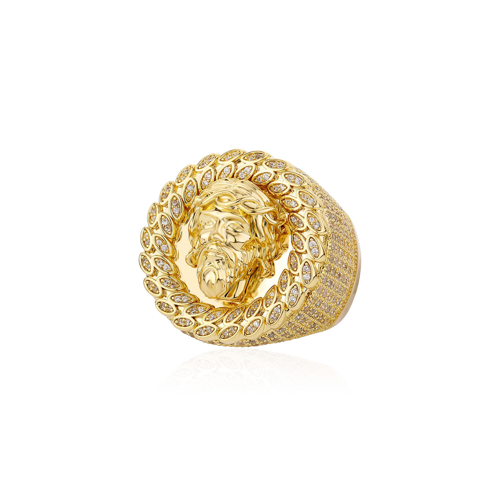 Hip Hop TopBling Full Zircon Statue Ring 14K Real Gold Plated Mens Rap Jewelry Gift