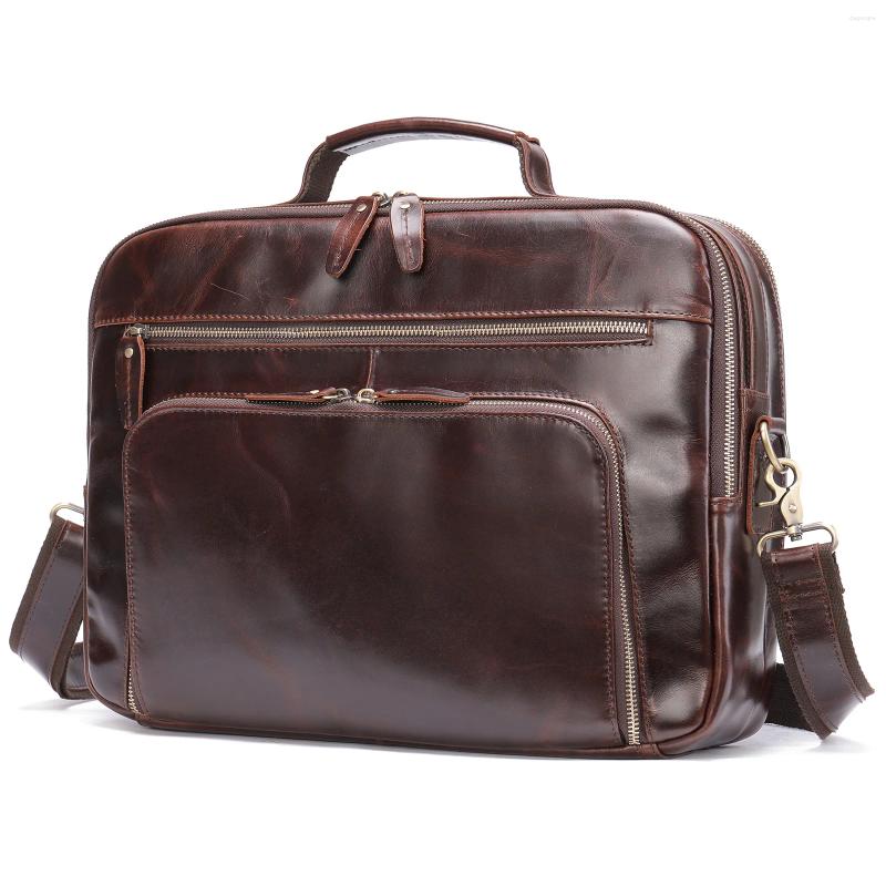 3 Briefcases Retro Crazy Horse Leather Men's Bags Briefcase Genuine Messenger Bag Large Capacity 15.6-Inch Laptop