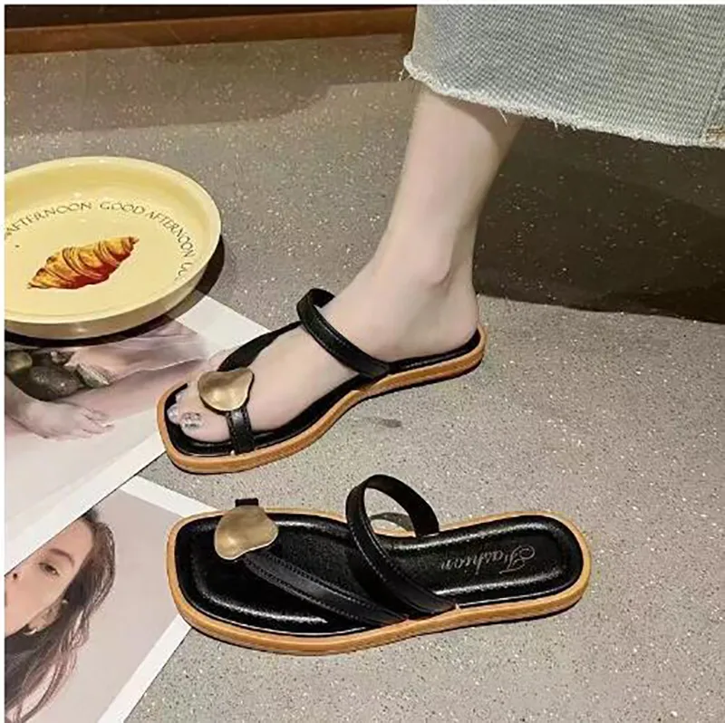 2024 New Bow Slippers for Women's Summer Outwear Fashion Home Flat Bottom Anti slip Fairy Style One line Cool Slippers Soft ecb