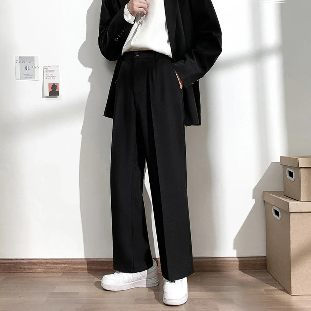 Men Suit Pants Solid Full Baggy Casual Wide Leg Trousers for Mens Khaki Black White Japanese Style Streetwear Oversize Pants Man 240822