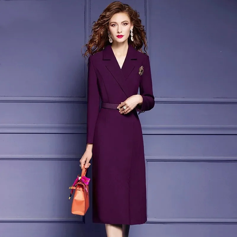 Elegant Women Blazer Dress French Style Spring Autumn Long Sleeve Bodycon Dress Office Lady Vintage Notched Collar Midi Vestidos 240822