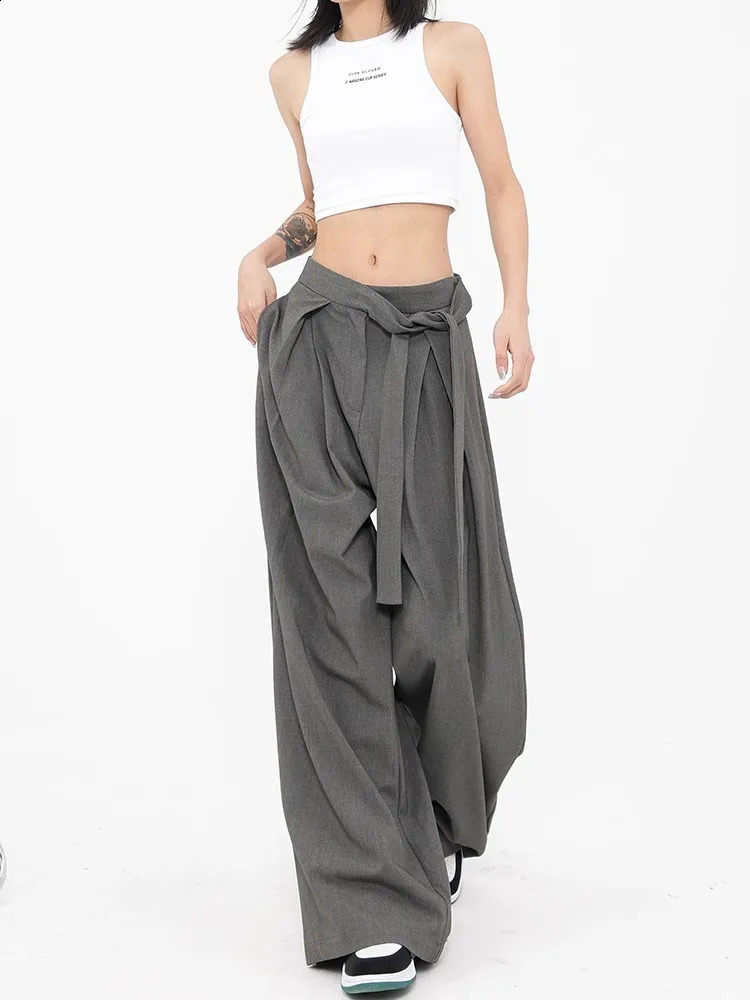 HOUZHOU Y2k Vintage Baggy Grey Suit Pants Woman Oversized Korean Fashion Japanese Style Harajuku Streetwear Trousers Summer 240821