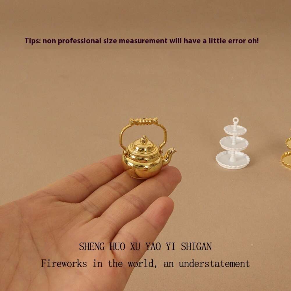 Creative mini Dim sum tray kettle metal handicraft micro landscape baby house scene home decoration decorations