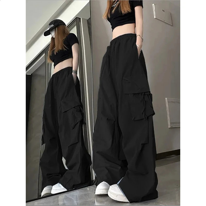 MEXZT Cargo Pant Women Y2k Streetwear Casual Wide Leg Trousers American Hip Hop High Waist Big Pockets Lace Up Loose Lady Pants 240821